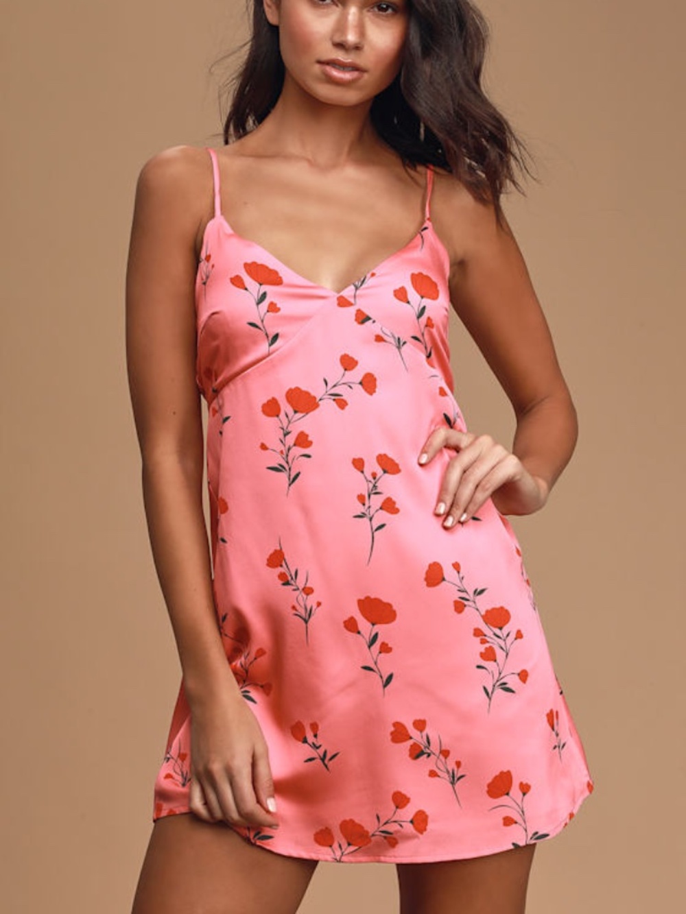 Lulus Playful Little Love Pink Floral Print Mini Slip Dress - Size L